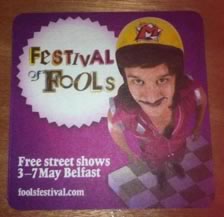 Ernest on a beer coaster in Belfast Ireland