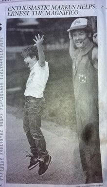 Ernest in the paper with his assistant Markus